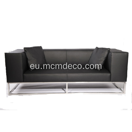 Larruzko sofa modernoa altzairu herdoilgaitzezko markoarekin